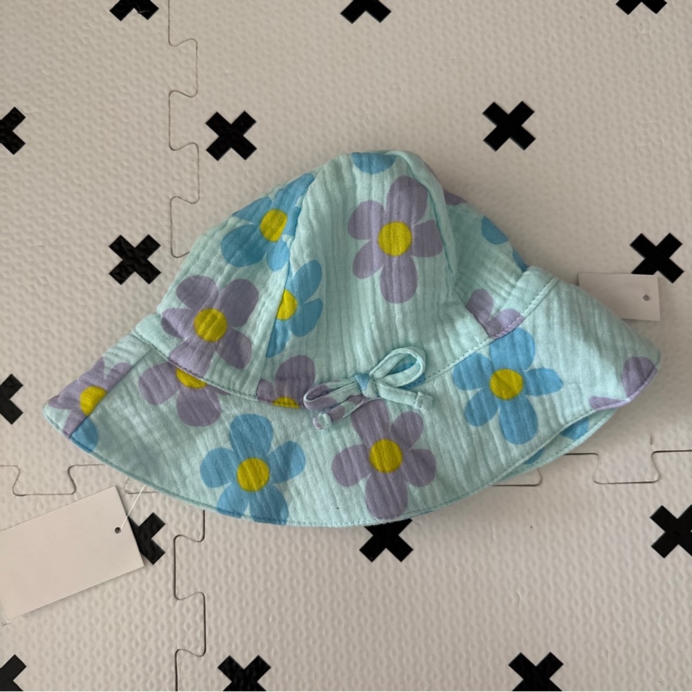 Jessica Simpson Floral Sun Hat - Aqua Blue Daisy Print 12m